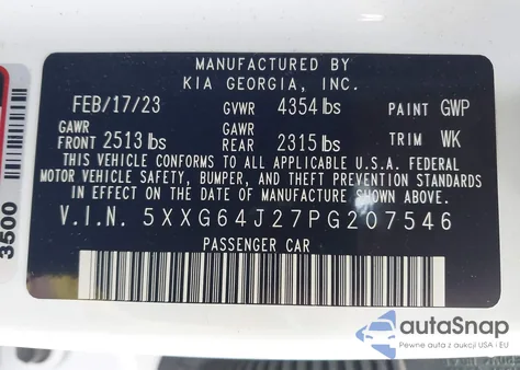 2023 Kia K5 Gt-Line из США, поврежденный, VIN 5XXG64J27PG207546